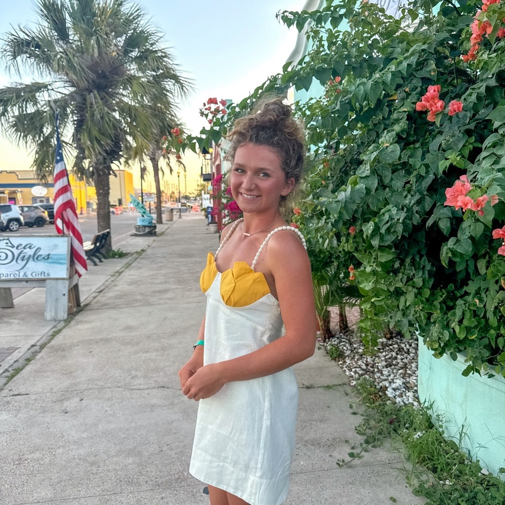 Anthropologie Yellow and White Mini Dress